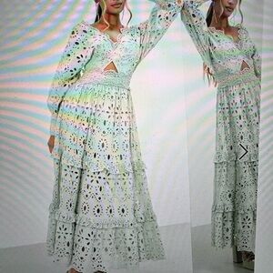 Elegant Lace Maxi Dress in Light Green